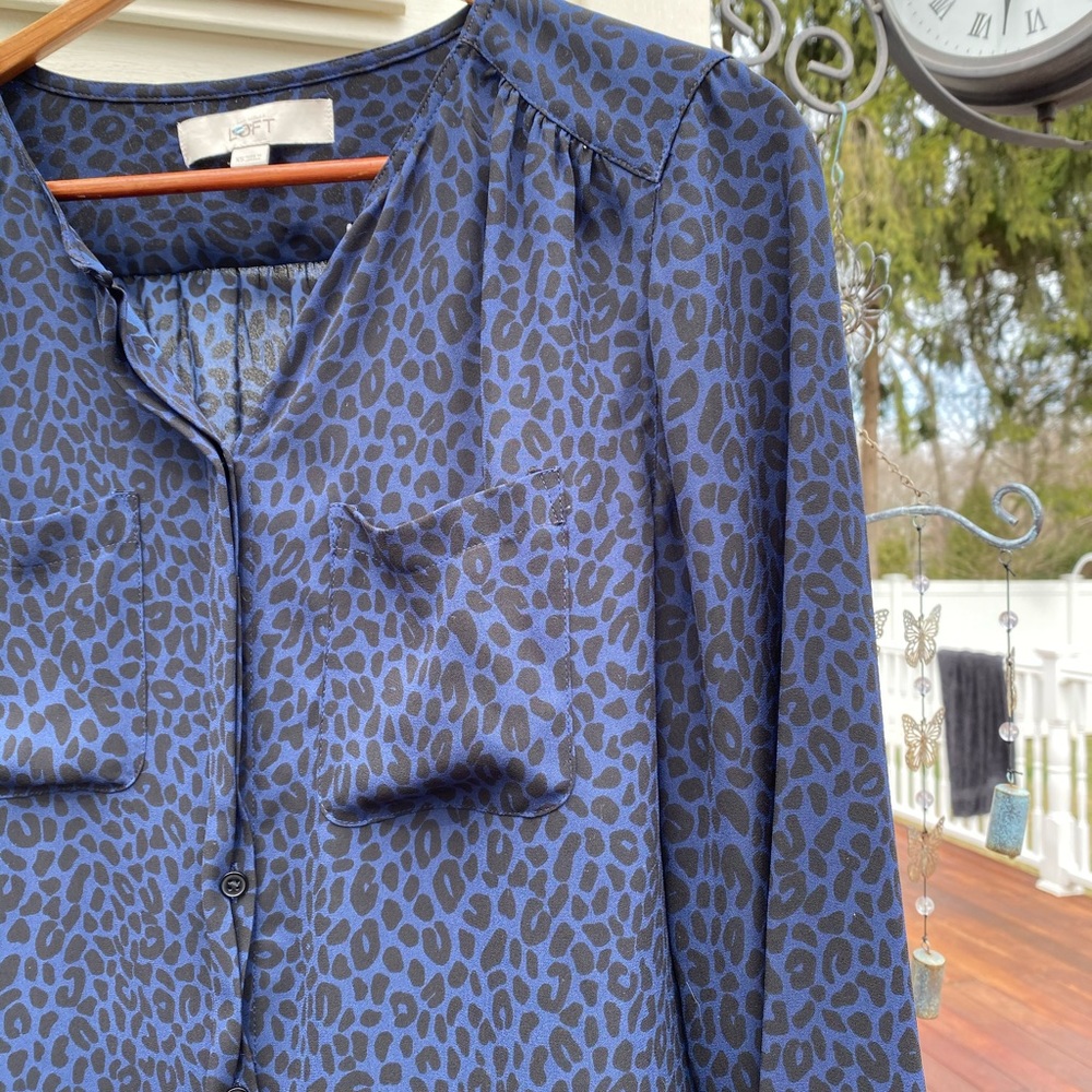 Loft Leopard Print Button Up Chiffon Blouse - image 4